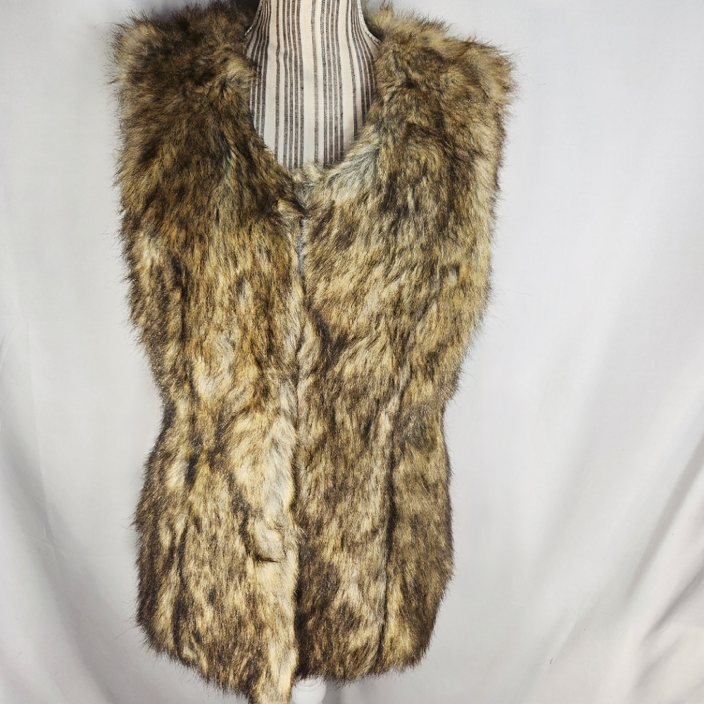 Monoreno Brown Tan Grey Faux Fur Lined Vest Size Large